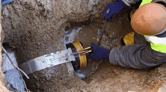 Technician performing underground drainage repair for foundation protection and gutter systems in Staten Island, NY